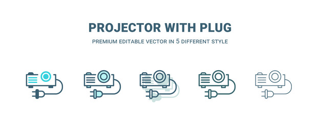 projector with plug icon in 5 different style vector