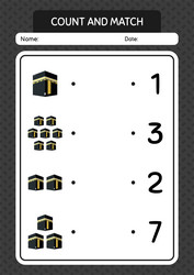Count and match game with kaaba worksheet vector