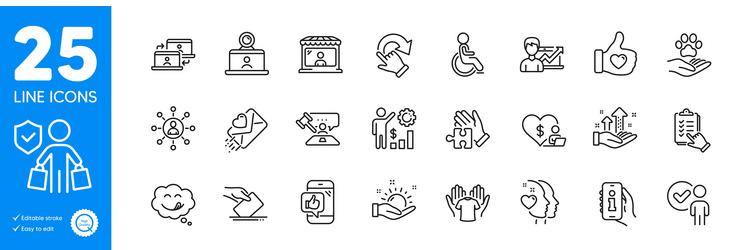 outline icons set heart volunteer and sunny vector