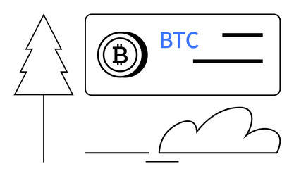 bitcoin concept with tree and cloud elements Vector Image