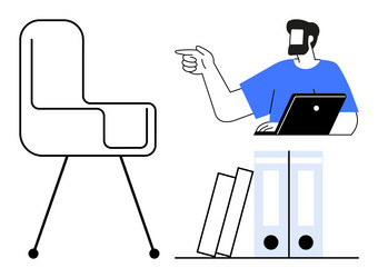 man working on laptop while gesturing towards vector image