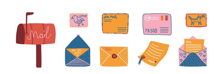 post and mail service object item set vector image