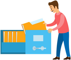 data storage on portable device man stacking vector image