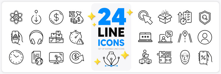 Icons set of qr code work home and scroll down vector