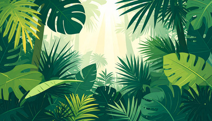 lush tropical jungle foliage with sunbeams Vector Image