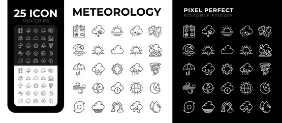 meteorology linear icons set for dark light mode vector image