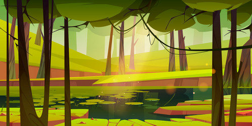 summer forest with swamp or pond vector