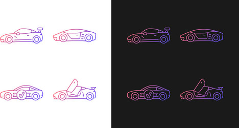 Race car models gradient icons set for dark vector