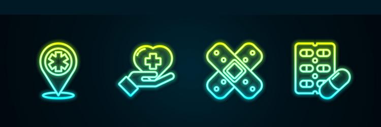 set line map pointer with cross hospital heart vector image