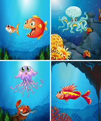 Underwater Sea Animal Scenes Vector Image