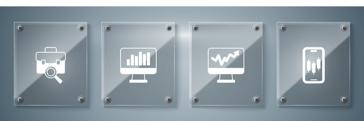 set mobile stock trading monitor with graph chart vector image