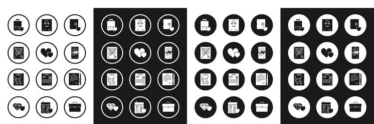 Set safe with shield heart delete file document vector