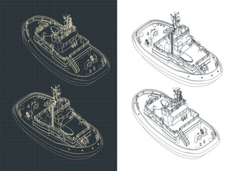 tugboat isometric drawings vector