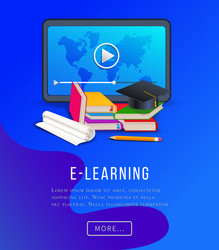 E-learning education poster with tablet computer vector