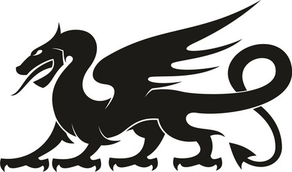 black dragon isolated heraldic animal silhouette vector