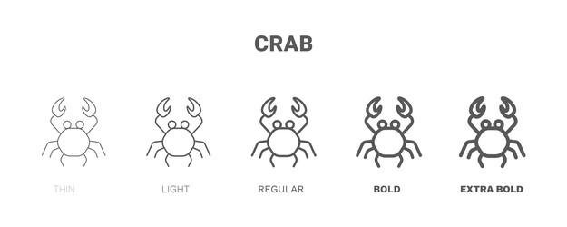 Crab Icon Set - Thin, Bold & Regular Styles vector image