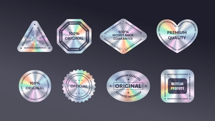 holographic signs of product quality icons pack vector