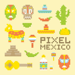 pixel art isolated mexican objects vector