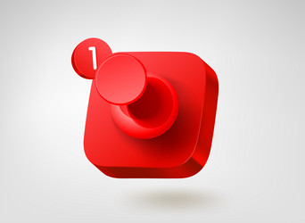 red pin on button 3d mobile application icon vector image