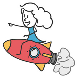 Stick girl on rocket vector