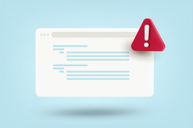 web window with red exclamation sign 3d vector image