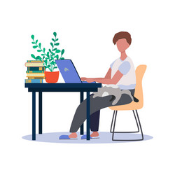 a man works at laptop home table vector