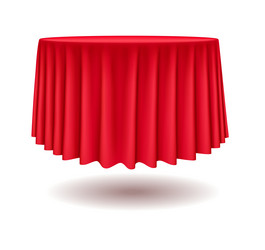 round table with red tablecloth realistic icon vector image