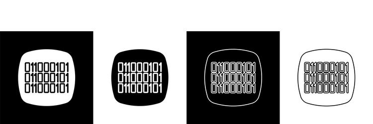 set binary code icon isolated on black and white vector image