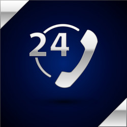 Silver telephone 24 hours support icon isolated vector