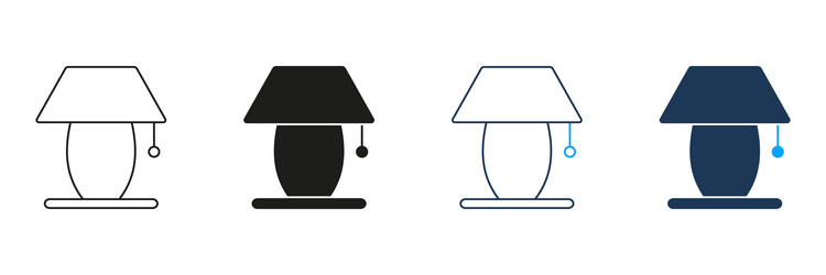 table lamp with shade line and silhouette icon set vector image