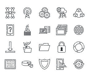 Big data line style icon set design vector