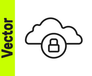 Black line cloud computing lock icon isolated vector