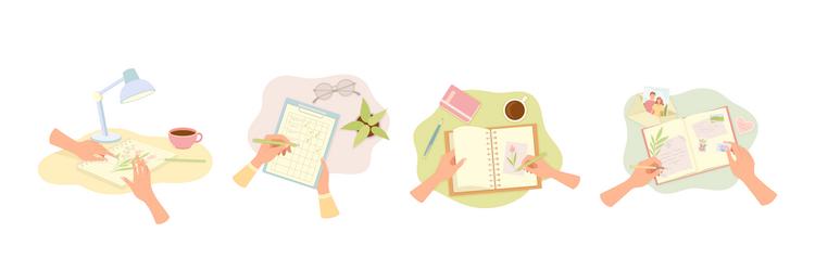 human hands writing on paper in notepad and diary vector image