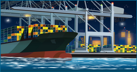 Nighttime Port Container Loading vector image