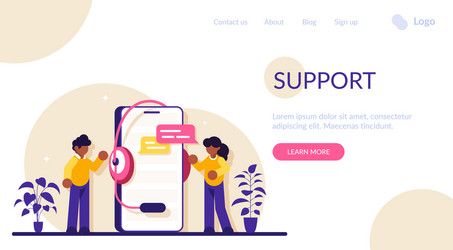 technical support workers stand near a large phone vector image