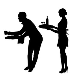 silhouette waiter and waitress vector