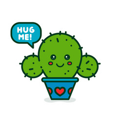 cute smiling happy cactus say hug me vector