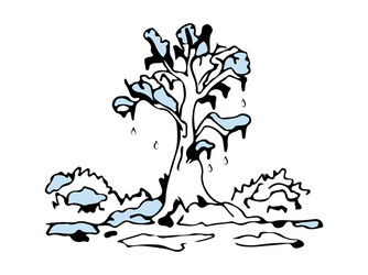 spring tree with melting snow and icicles vector