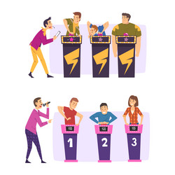 quiz show host and player character standing ready vector image