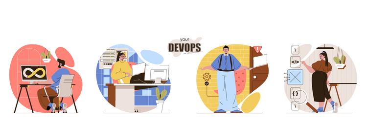 your devops concept scenes set programmers vector image
