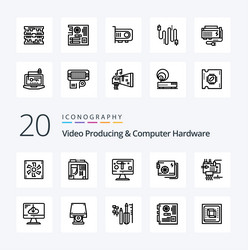 20 video producing and computer hardware line vector