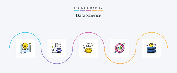 Data science line filled flat 5 icon pack vector