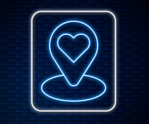 glowing neon line map pointer with heart icon vector image