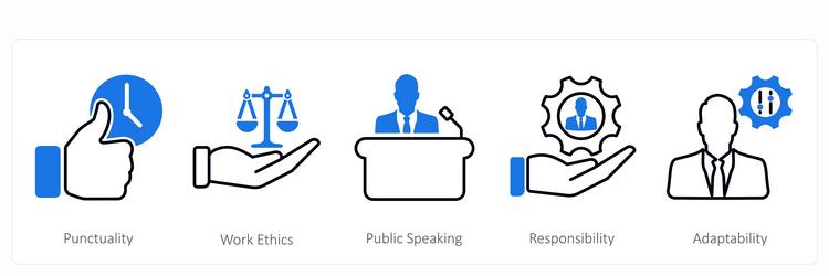 a set of 5 soft skills icons as punctuality work vector image