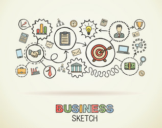 Business hand draw integrated icons set vector