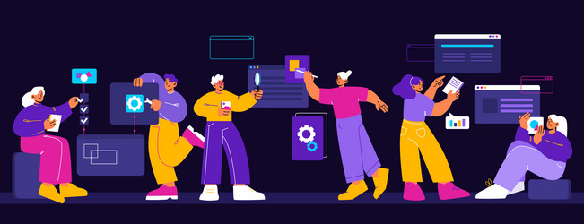 team of mobile and web app development vector image
