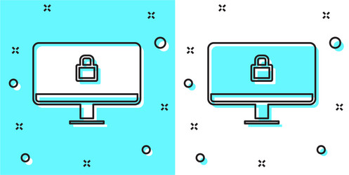 black line lock on computer monitor screen icon vector image