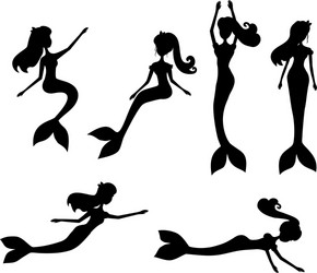 Mermaid Silhouettes - Set of Black Mermaids vector