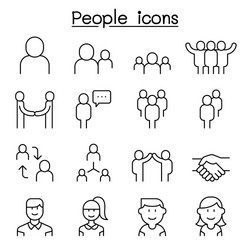 People icon set in thin line style vector