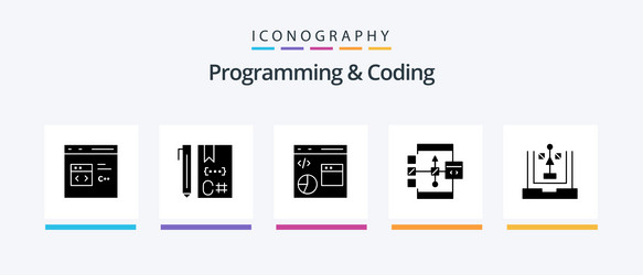programming and coding glyph 5 icon pack vector image